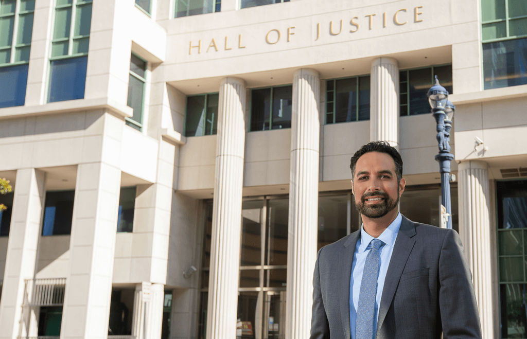 ramin hariri in front of san diego courthouse hall of justice