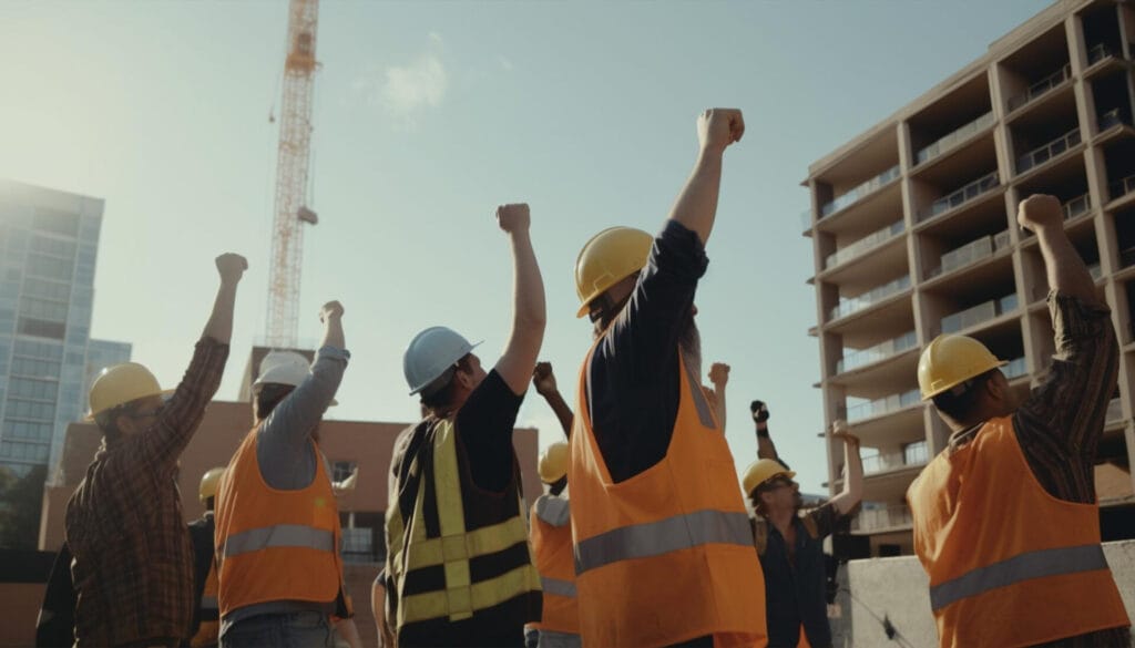 construction workers cheering